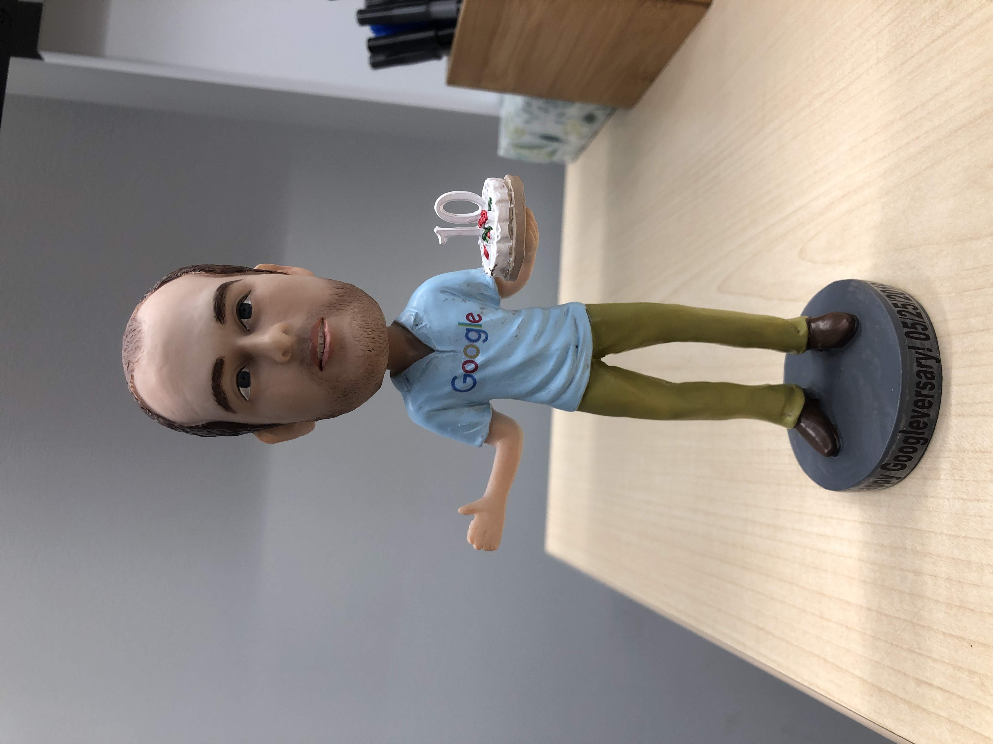 Celebratory bobblehead figure for my 10-year anniversary at Google.